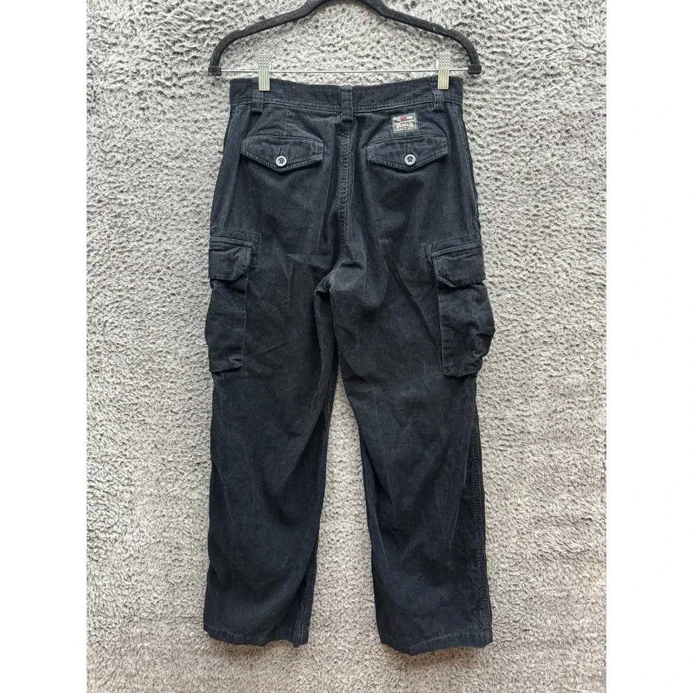 Vintage Polo Ralph Lauren Corduroy Wide Leg Cargo Pants Black Women's Size 16‎